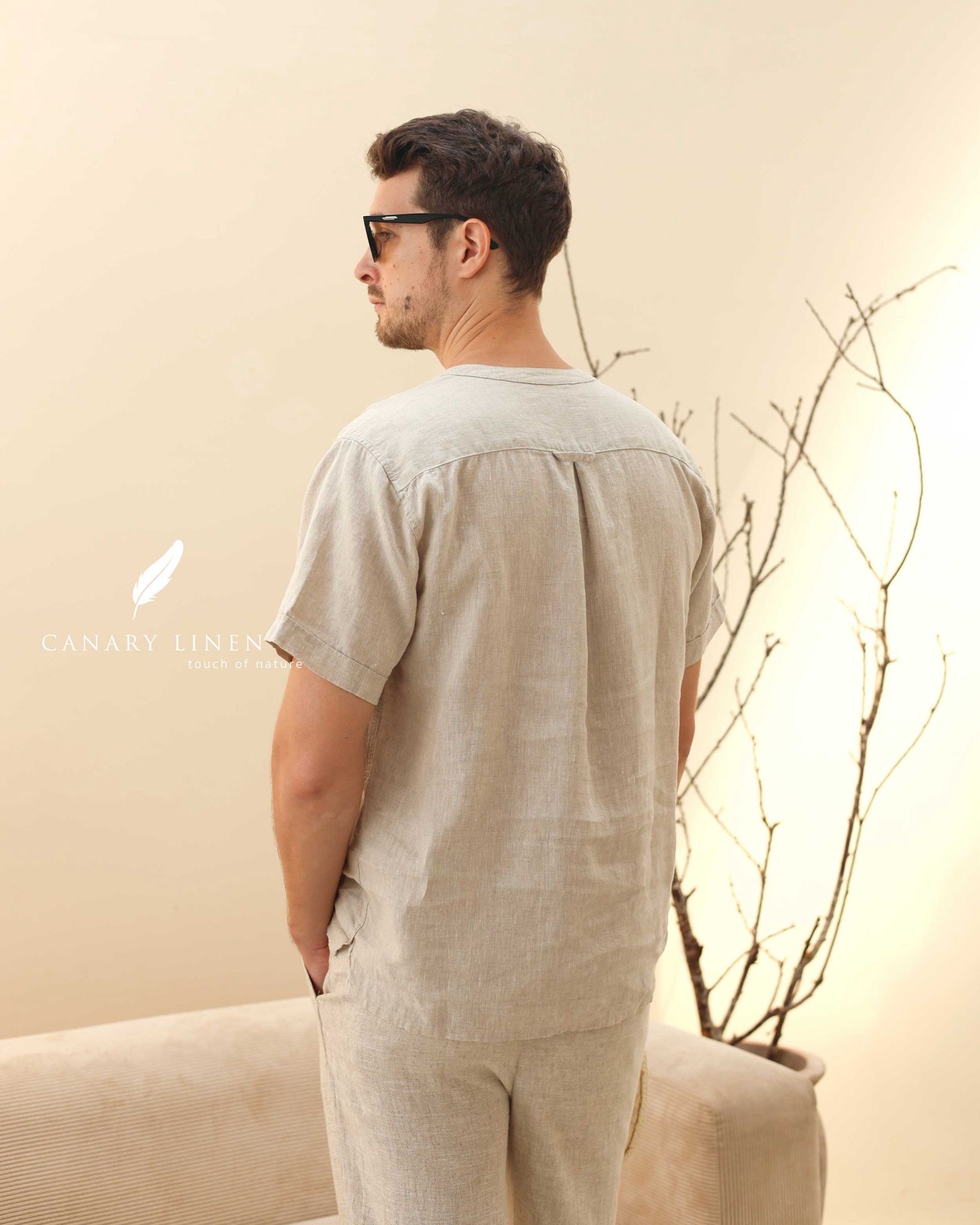  Áo cổ nẹp gài nút tay ngắn - Muối tiêu 
