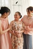  Áo tay phồng thêu cổ - Hồng cam 