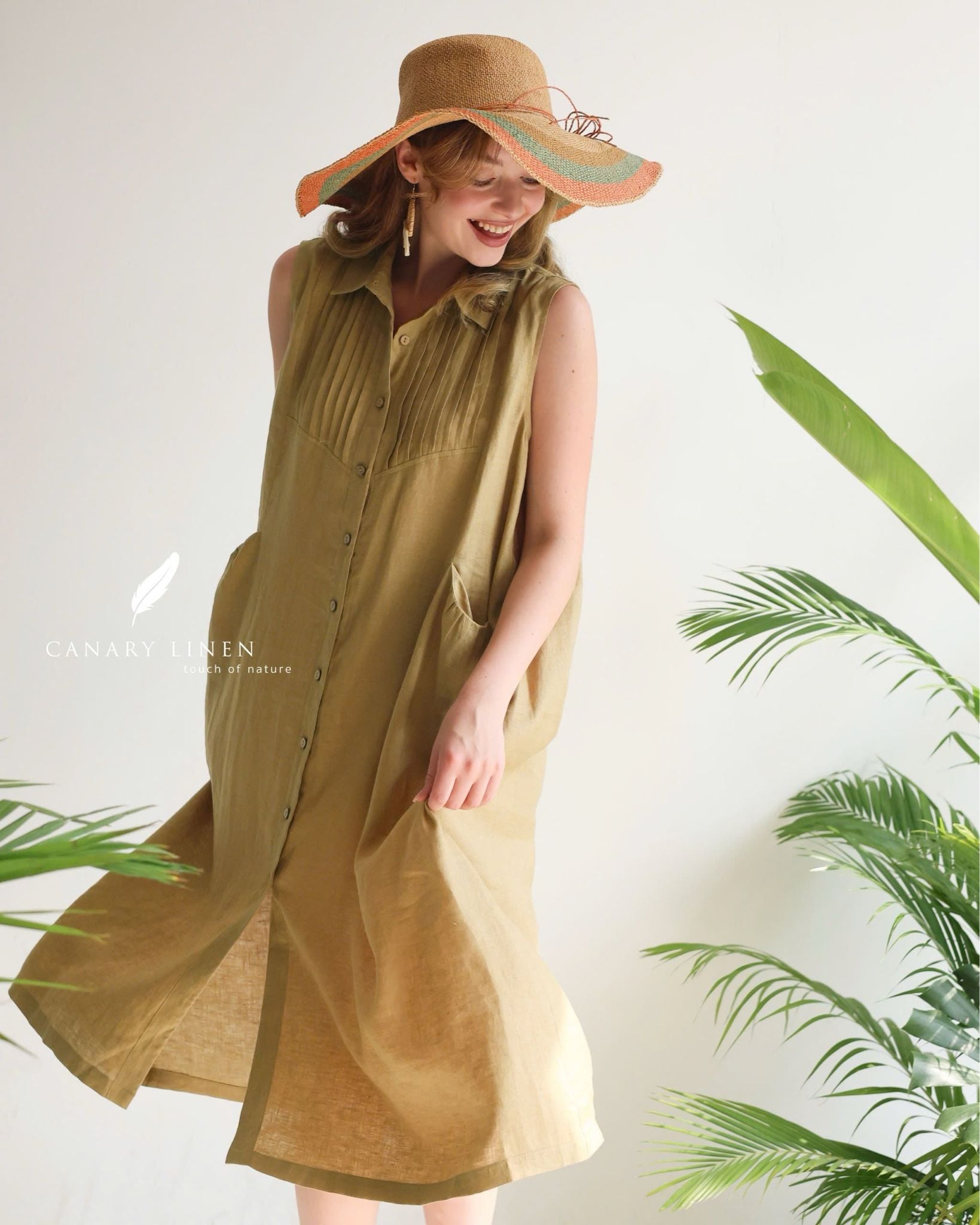  Pleat Dress - Xanh olive 