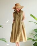  Pleat Dress - Xanh olive 