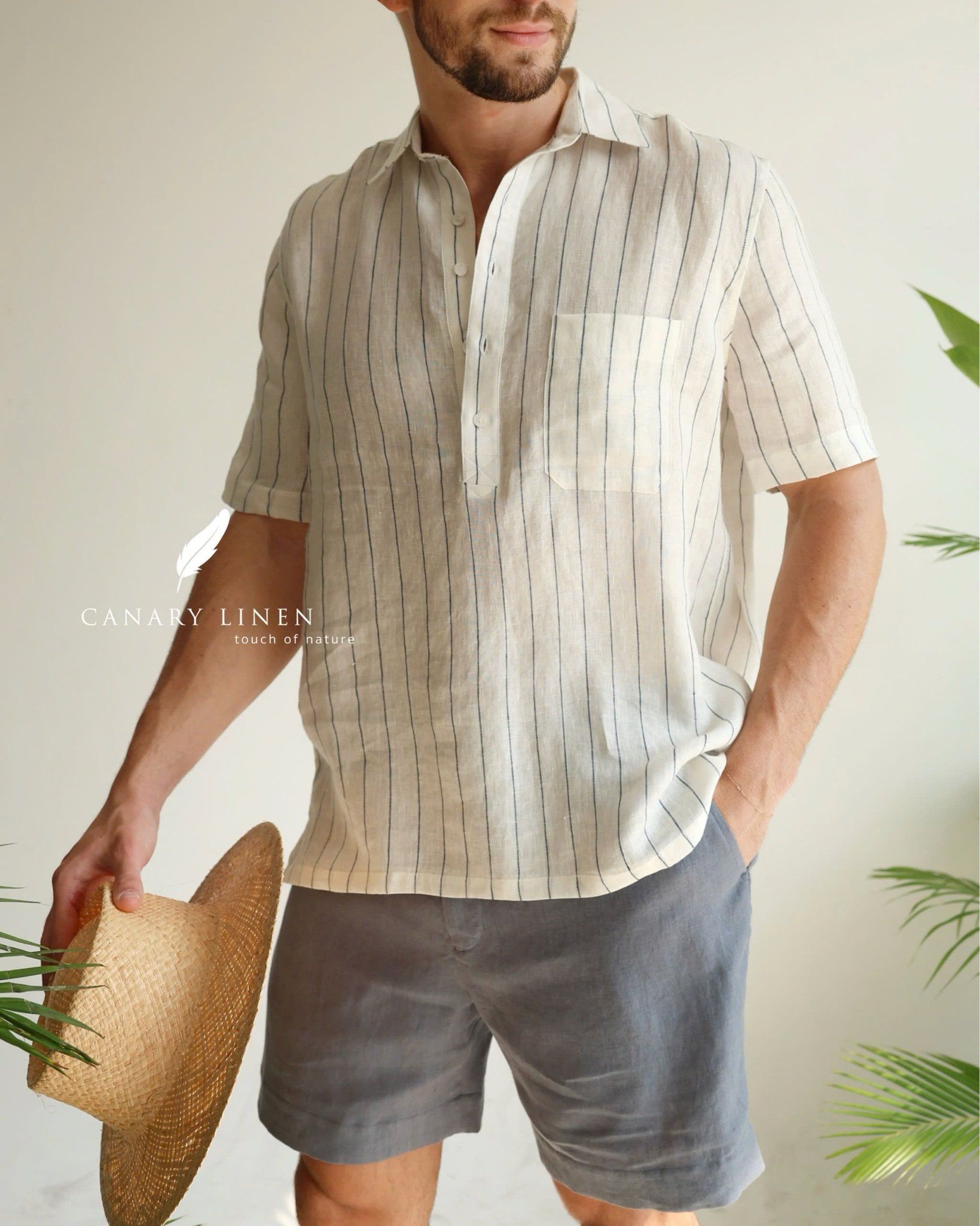  Short-Sleeve Polo Shirt - Trắng sọc 