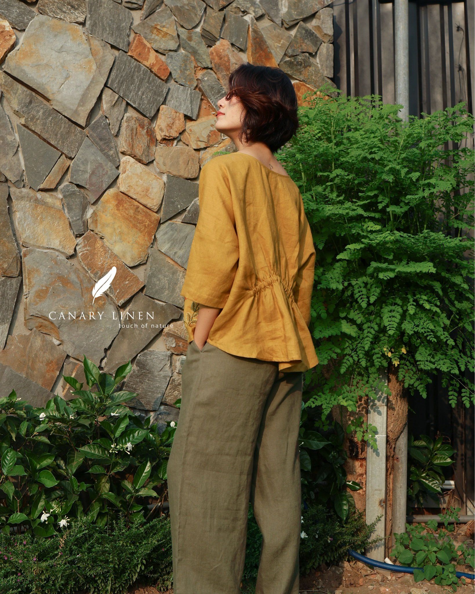  Quần ống suông gân giữa - Xanh rêu 