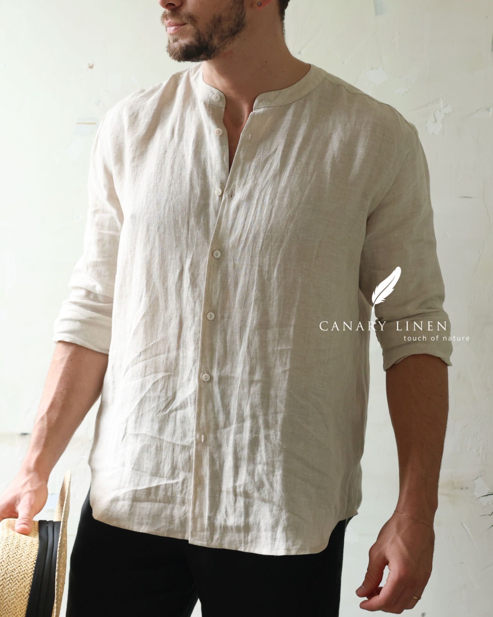  Áo sơ mi cổ trụ - Muối tiêu 