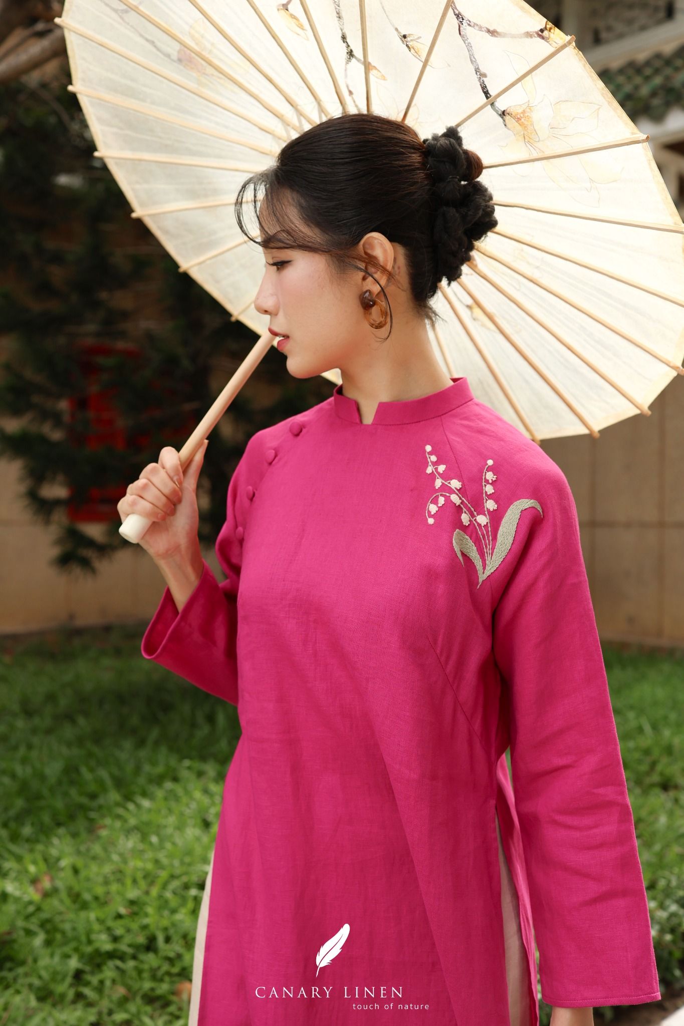  Áo dài cổ trụ - Hoa Linh Lan 