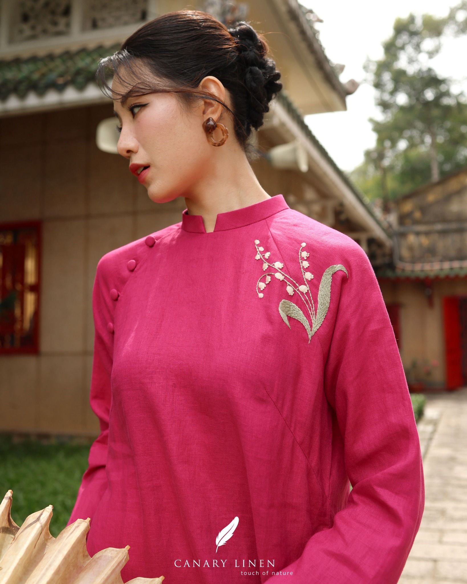  Áo dài cổ trụ - Hoa Linh Lan 