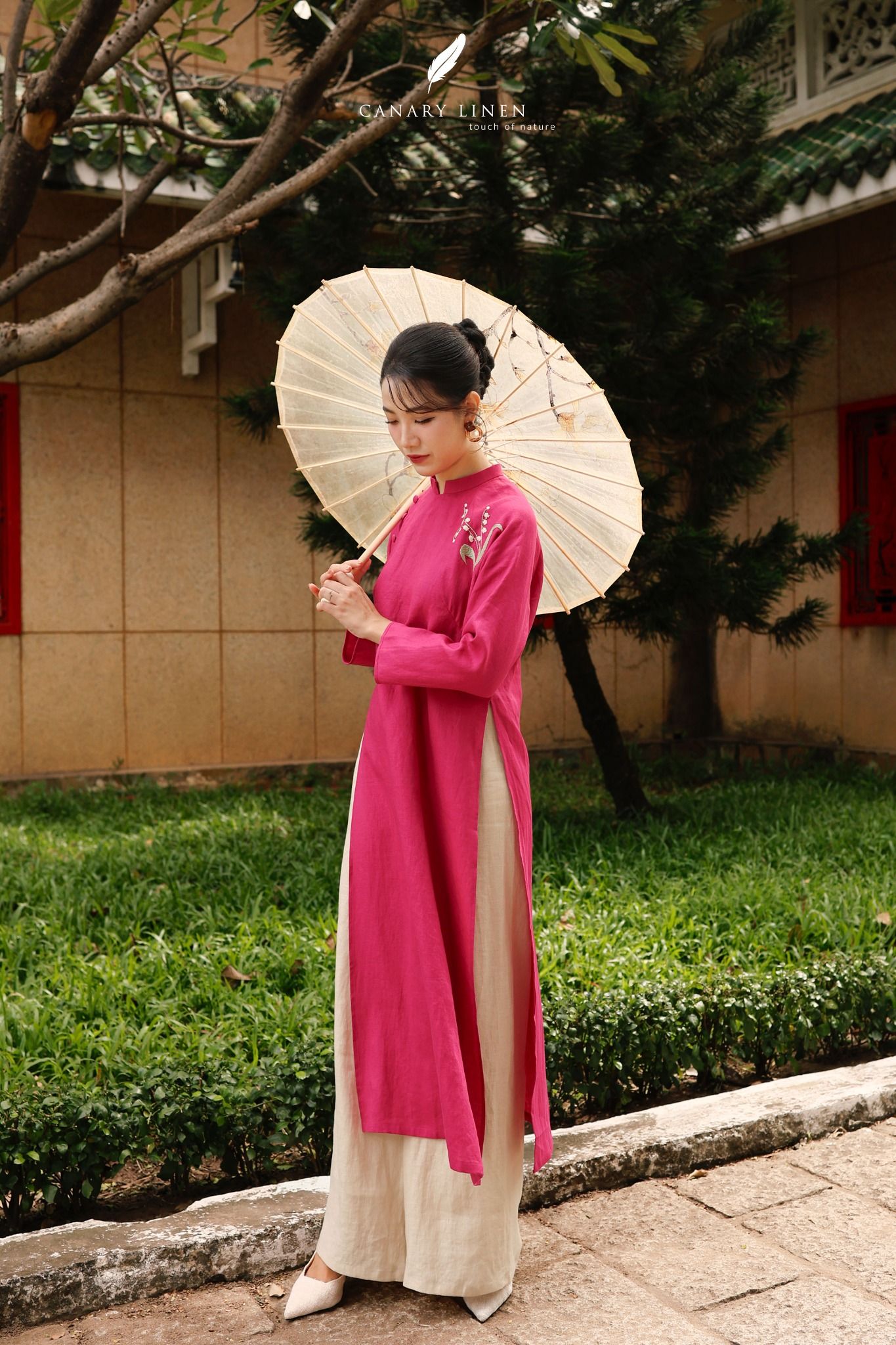  Áo dài cổ trụ - Hoa Linh Lan 