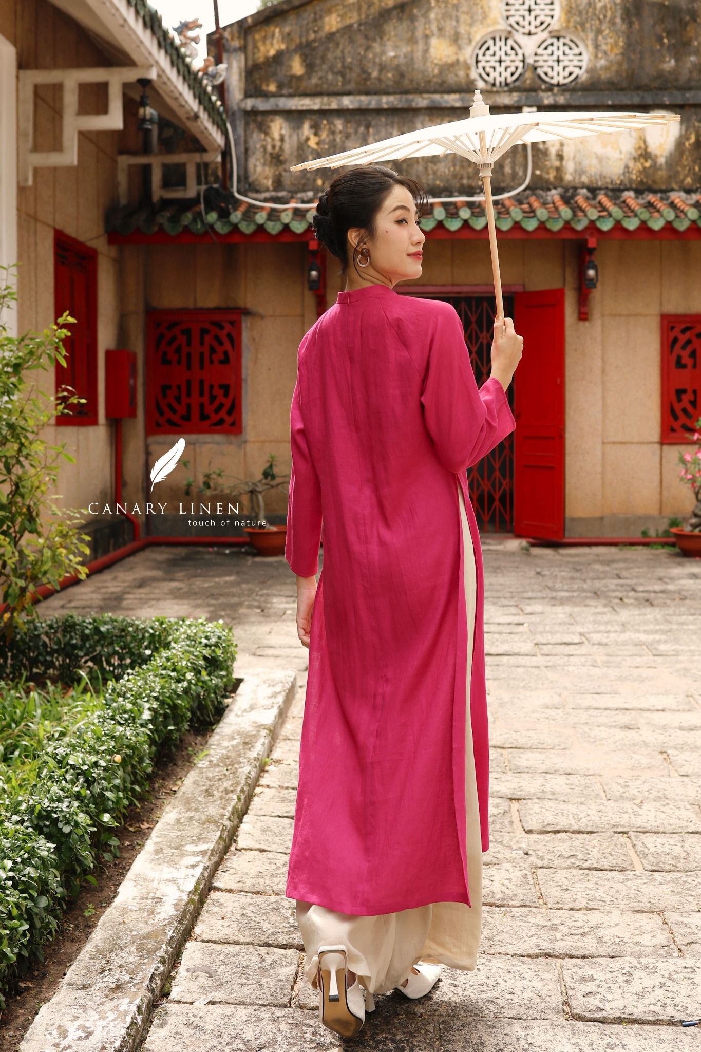  Áo dài cổ trụ - Hoa Linh Lan 