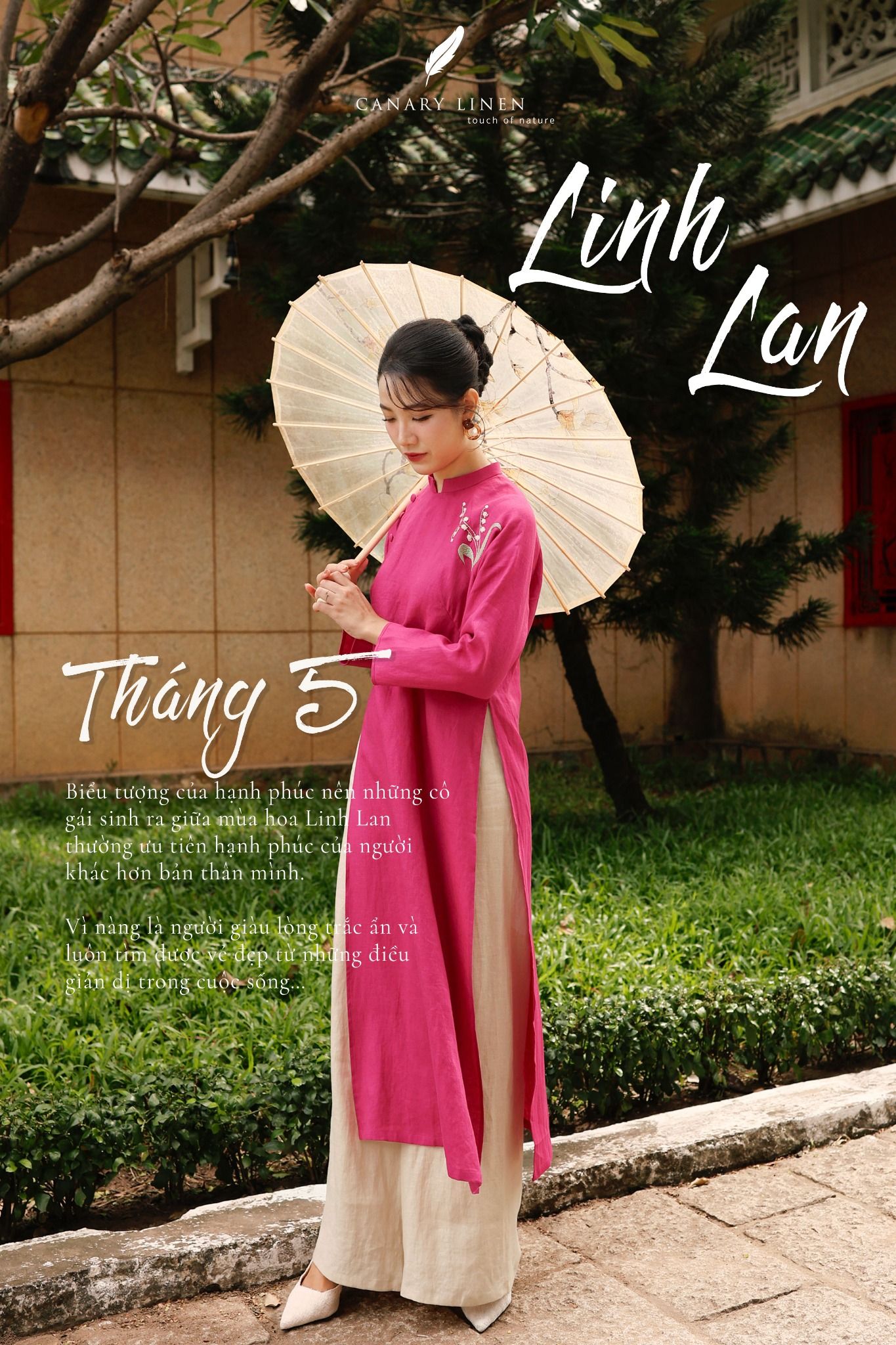  Áo dài cổ trụ - Hoa Linh Lan 