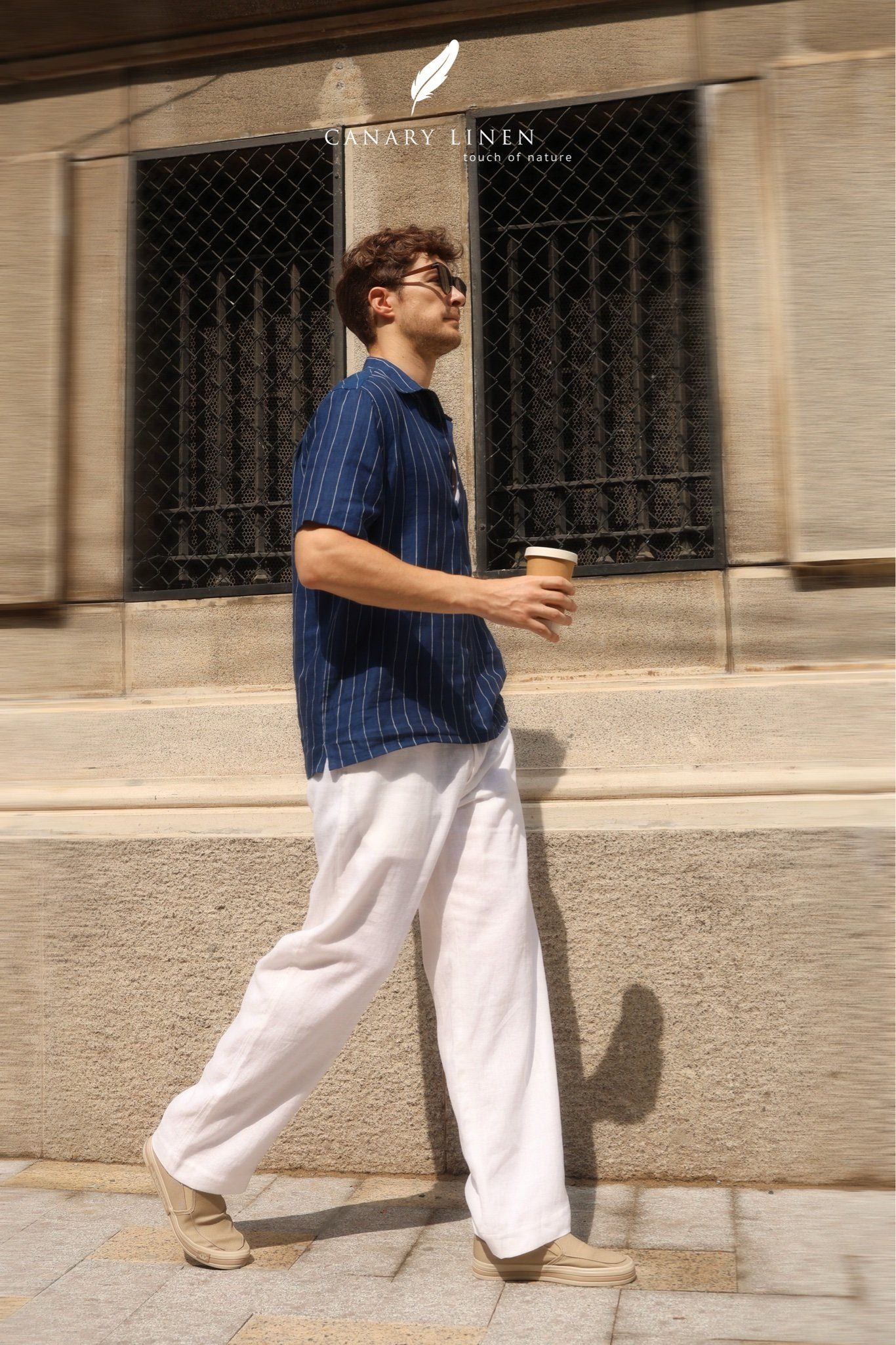  Men's Linen Stride Pants - Trắng 