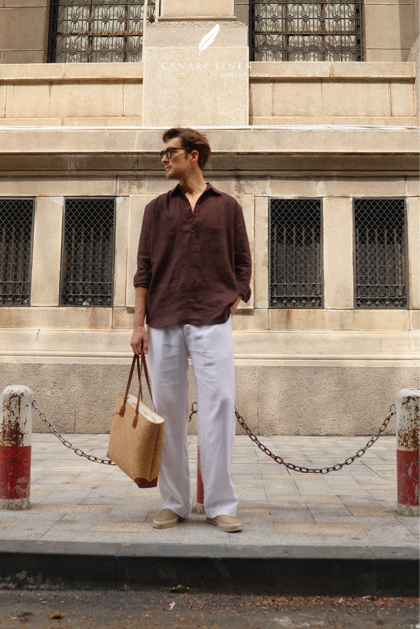  Men's Linen Stride Pants - Trắng 
