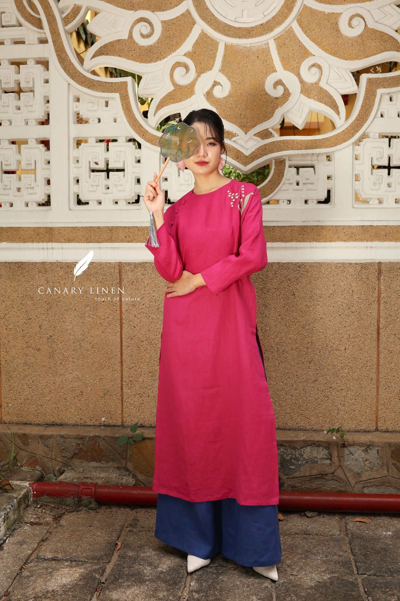  Áo dài cổ tròn - Hoa Linh Lan 