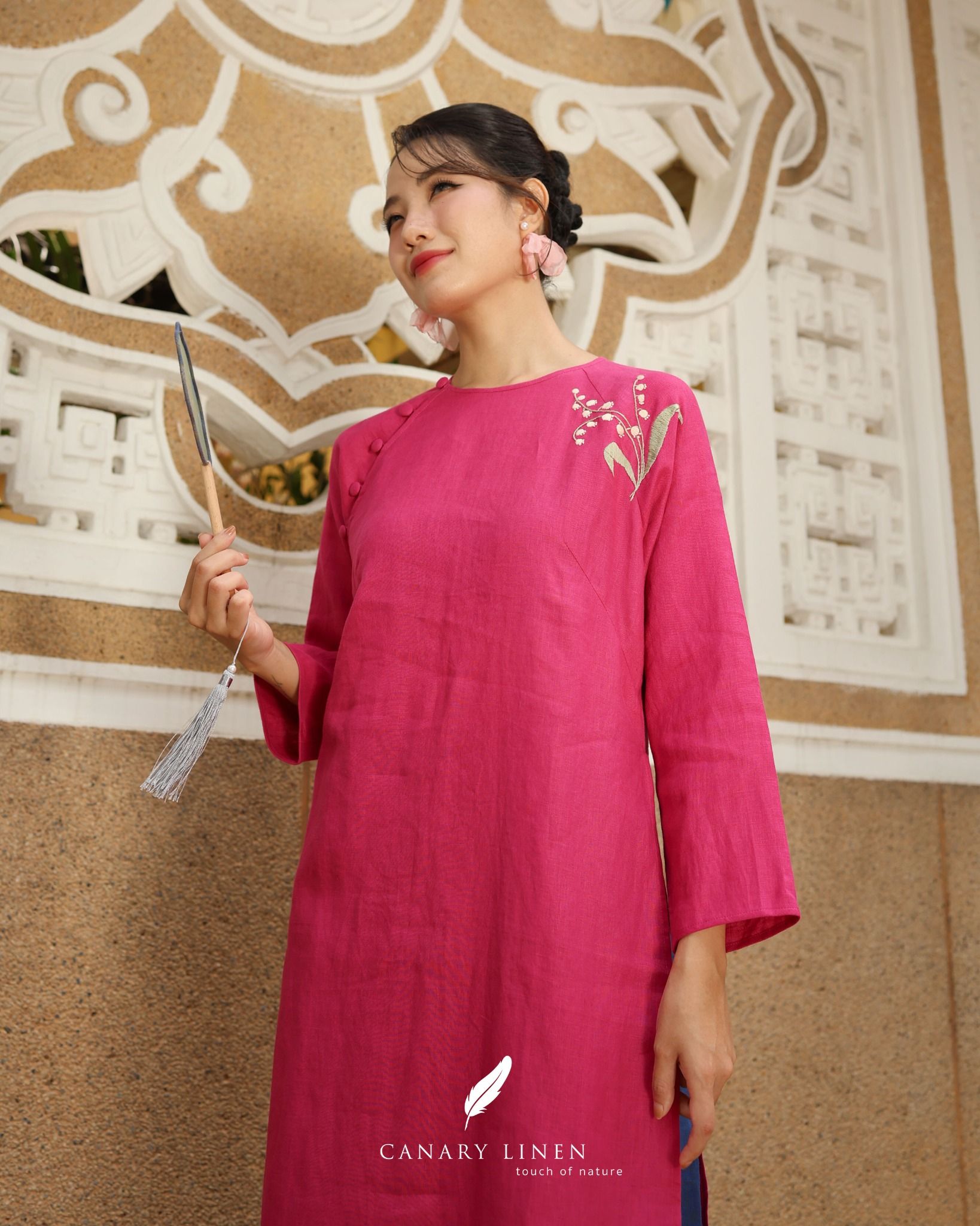  Áo dài cổ tròn - Hoa Linh Lan 