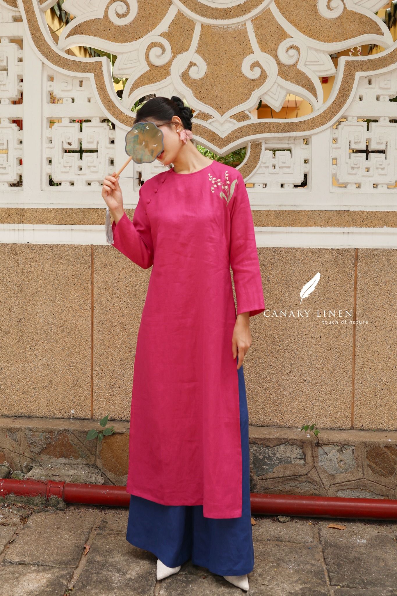  Áo dài cổ tròn - Hoa Linh Lan 