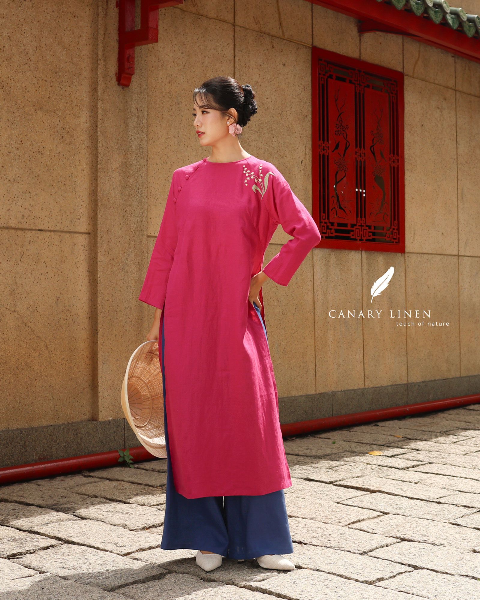  Áo dài cổ tròn - Hoa Linh Lan 