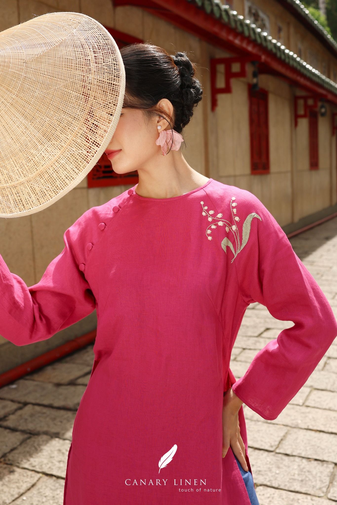  Áo dài cổ tròn - Hoa Linh Lan 