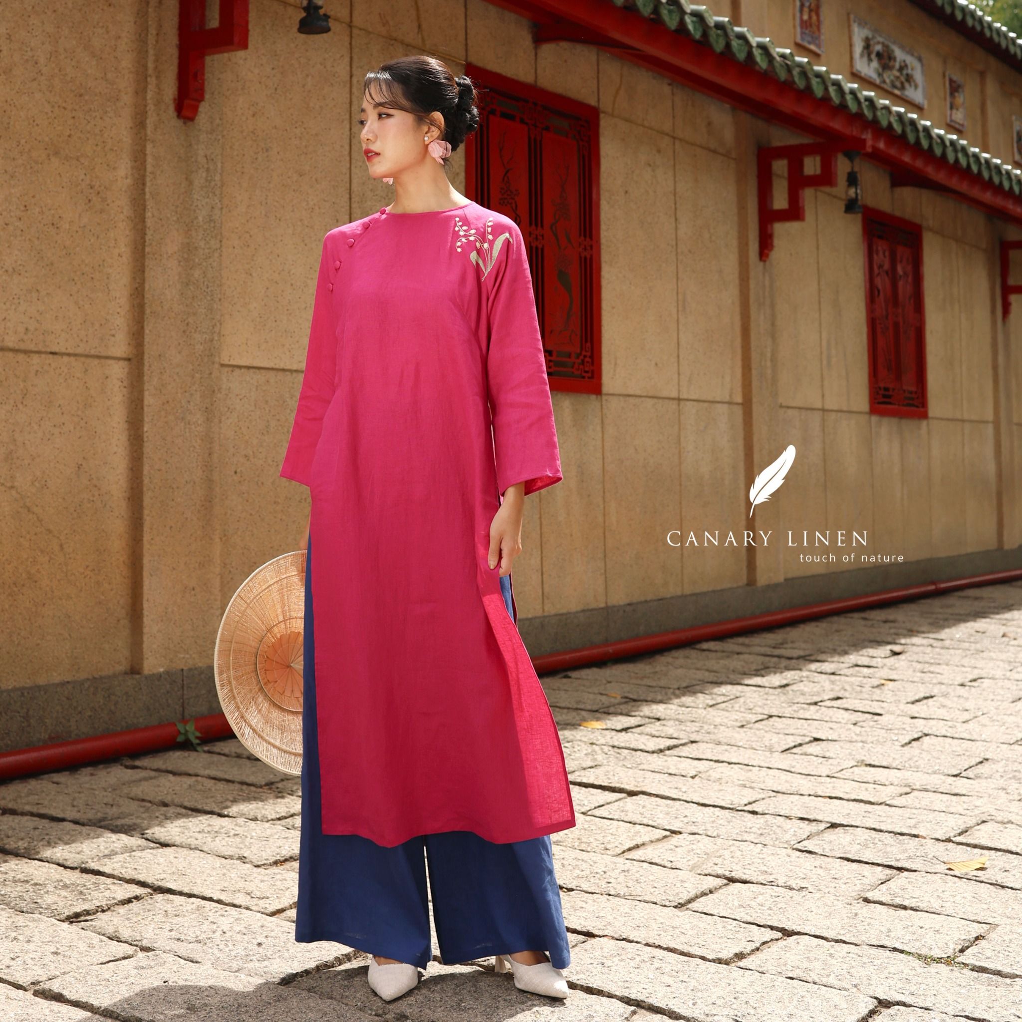  Áo dài cổ tròn - Hoa Linh Lan 