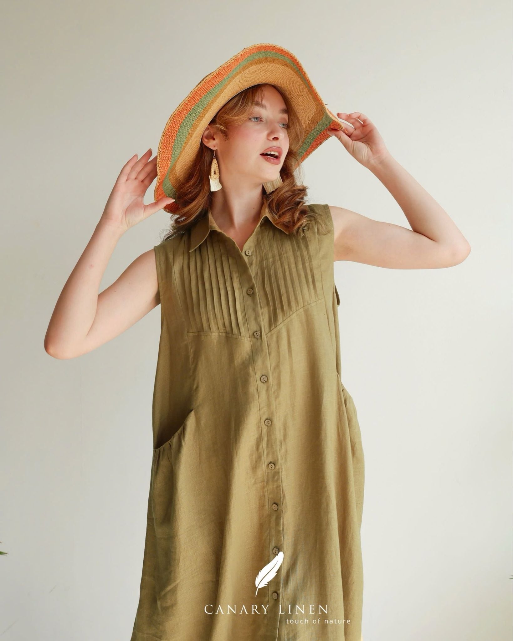  Pleat Dress - Xanh olive 