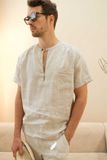  Áo cổ nẹp gài nút tay ngắn - Muối tiêu 