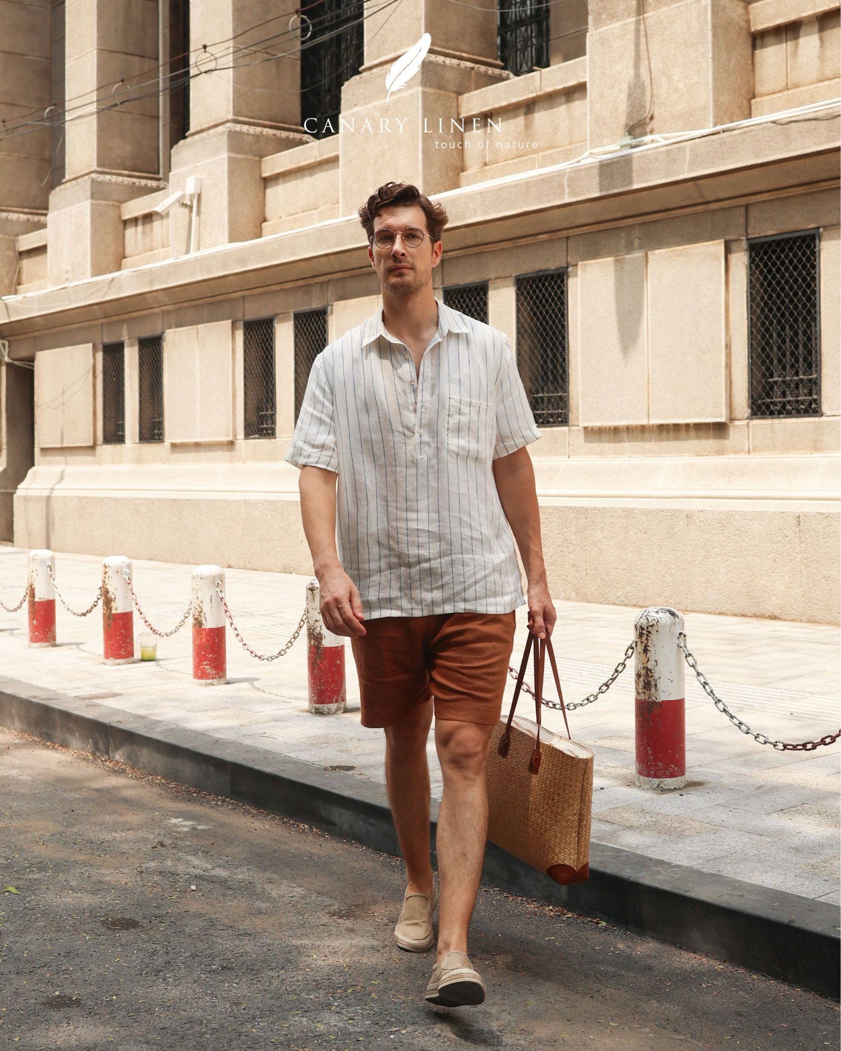  Short-Sleeve Polo Shirt - Trắng sọc 