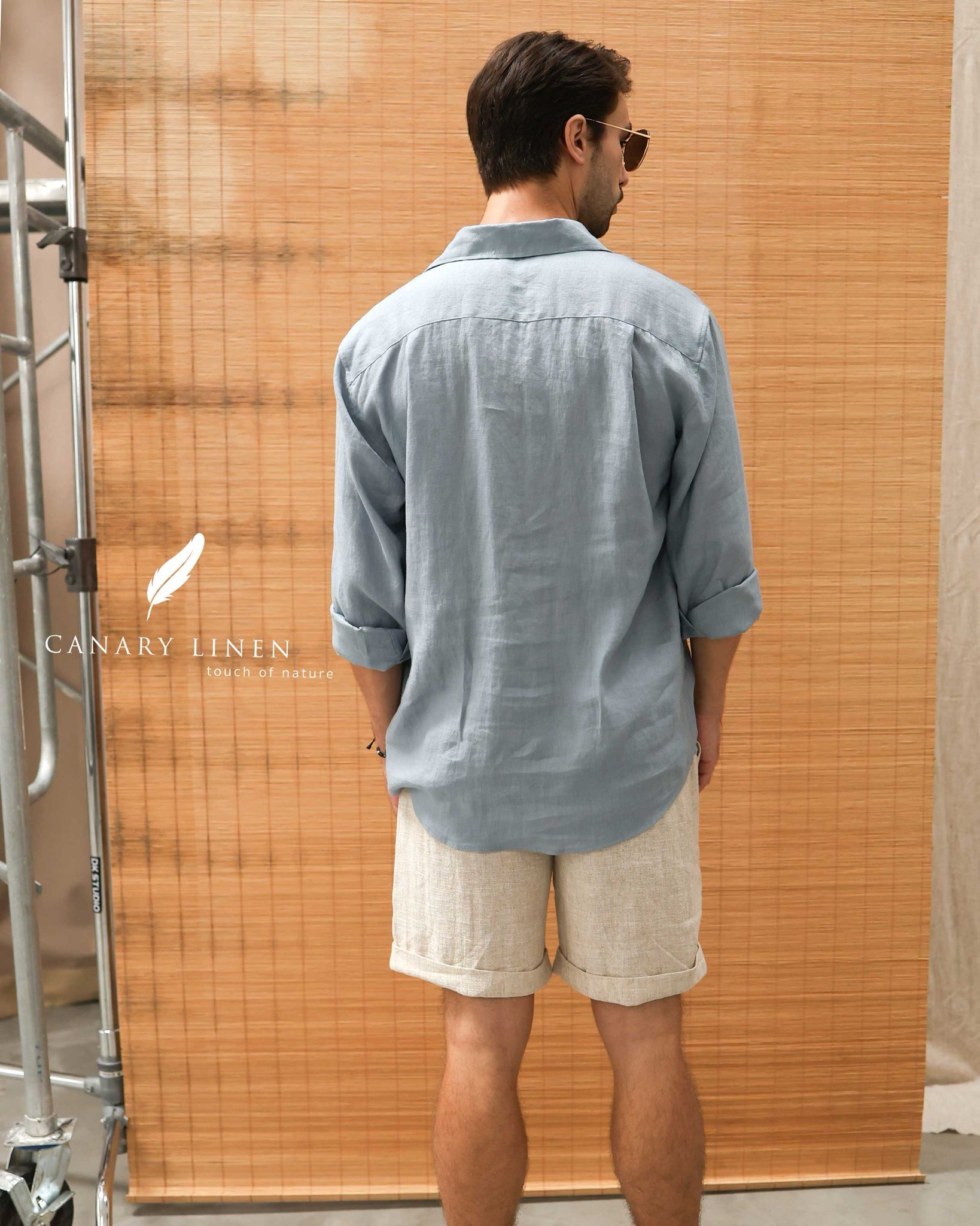  Áo xẻ trụ tay dài - Xanh xám 