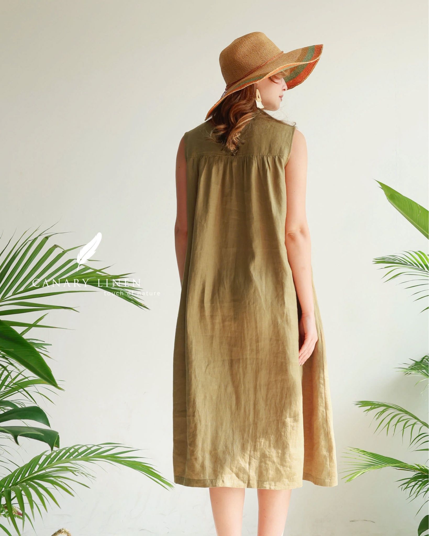  Pleat Dress - Xanh olive 