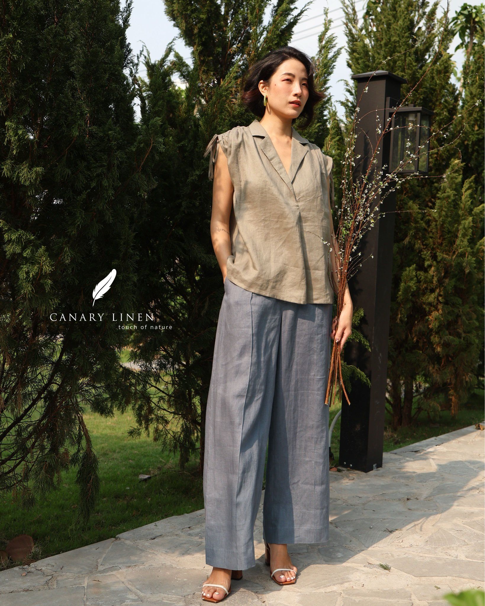  Quần ống suông gân giữa - Xám chì 