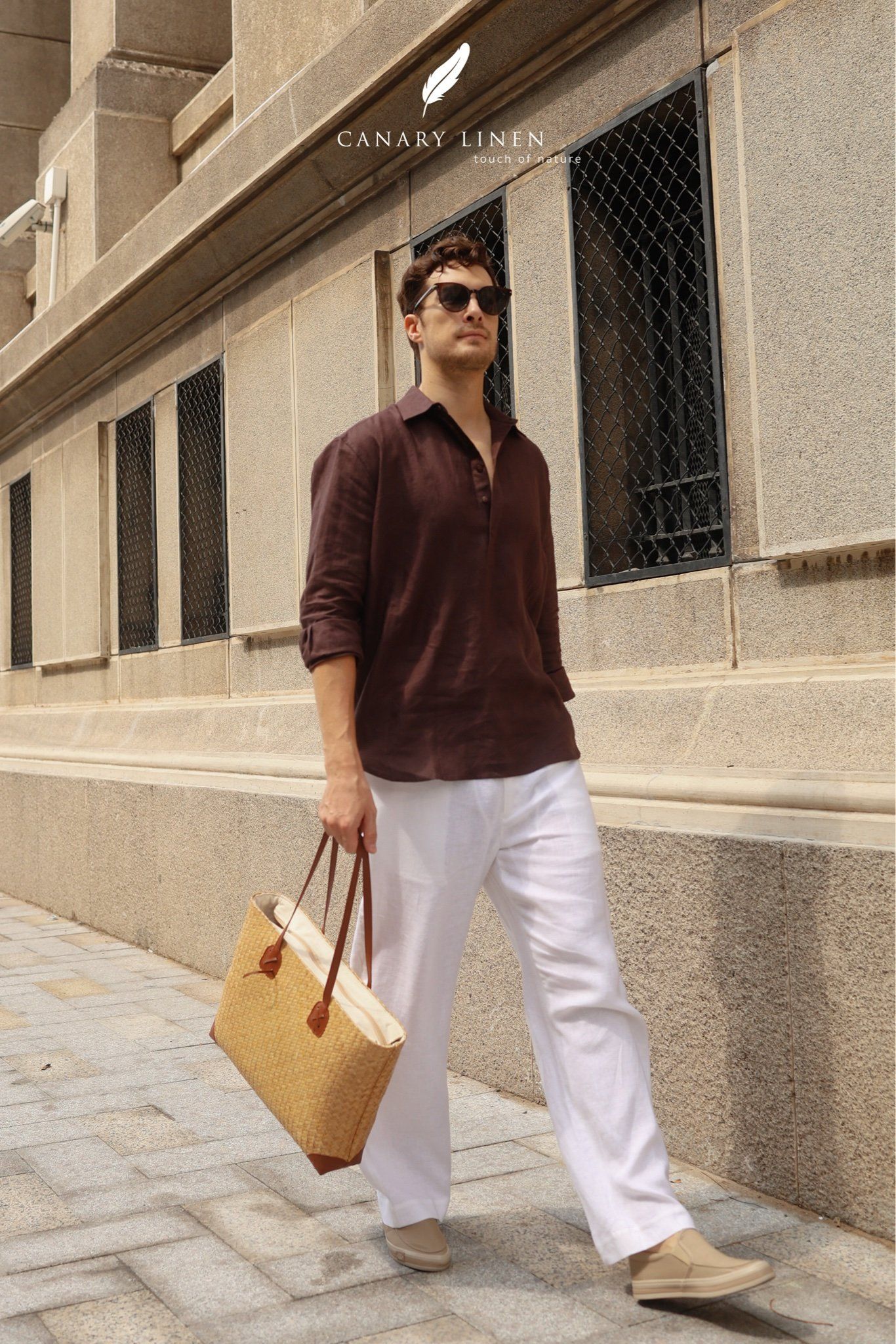  Men's Linen Stride Pants - Trắng 