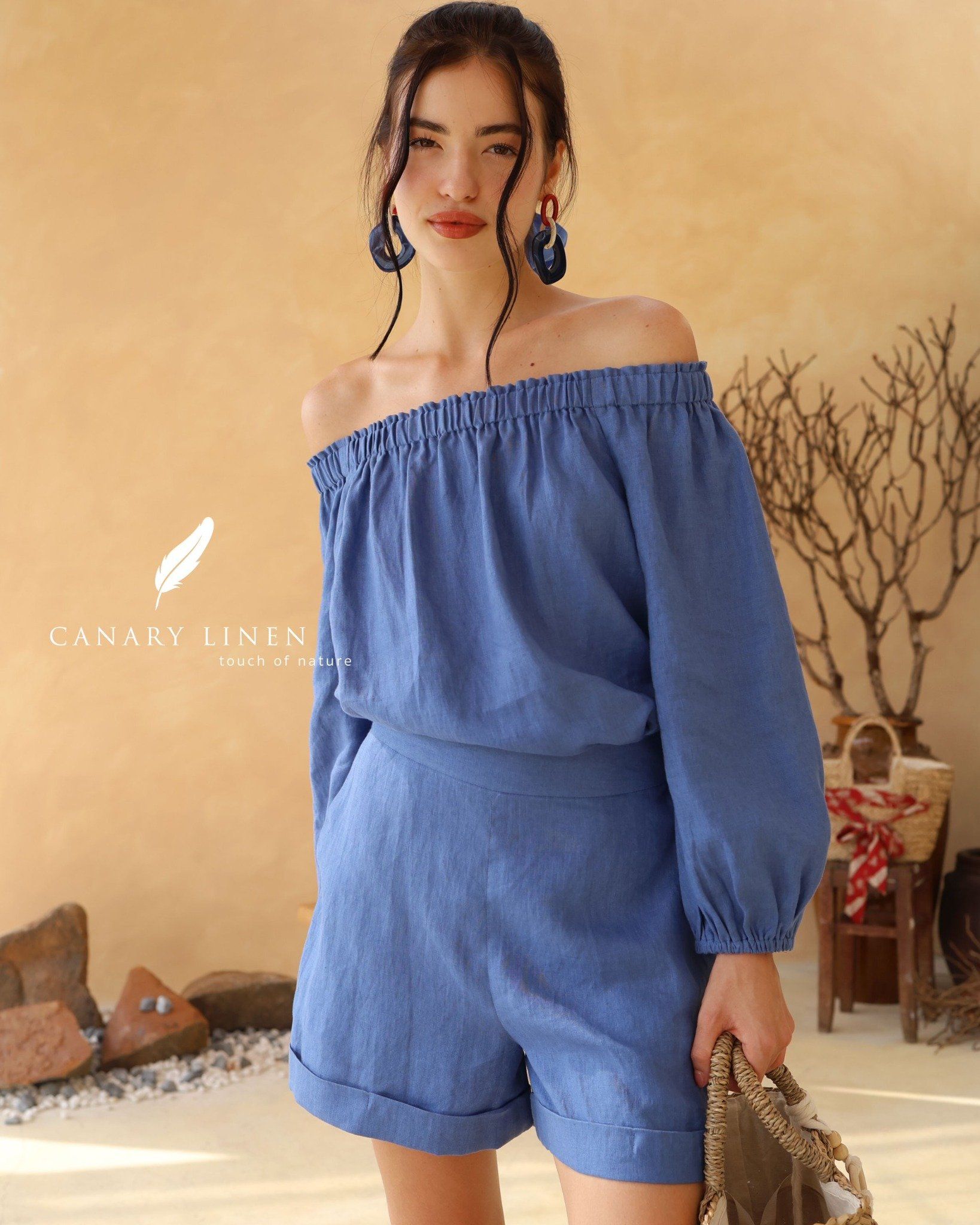  Short lưng thun xanh jean 