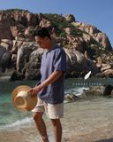  Áo cổ nẹp V tay ngắn - Xanh tím 