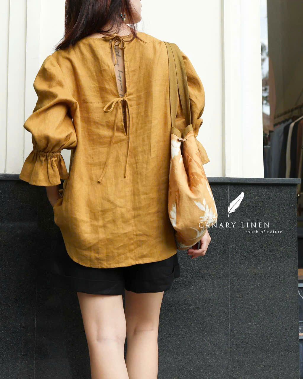  Áo lưng cột nơ sau - Vàng cỏ úa 