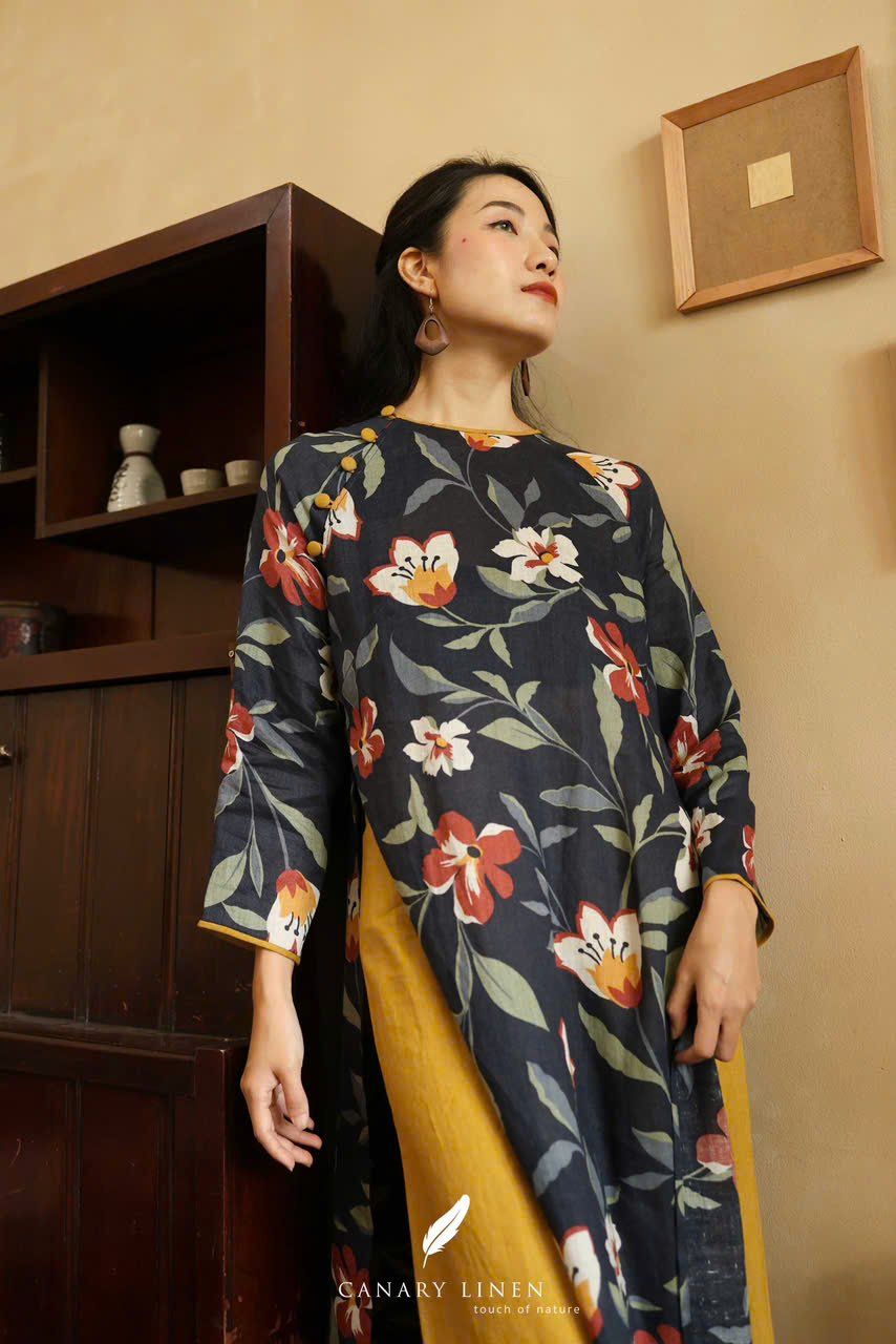  Áo dài cổ tròn Hòa Dung 