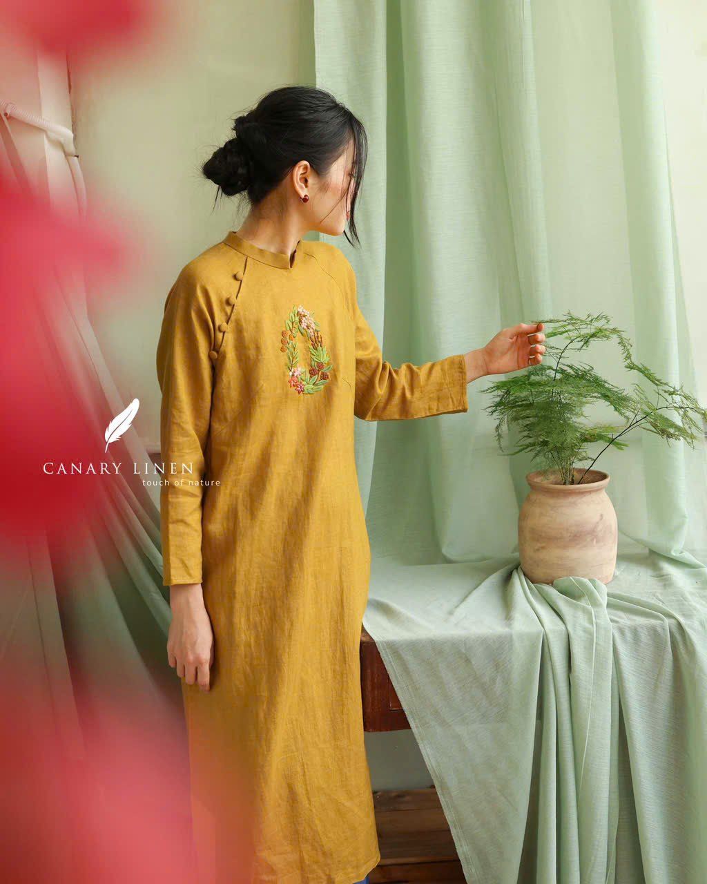  Áo dài cổ trụ Mai Cát V2 