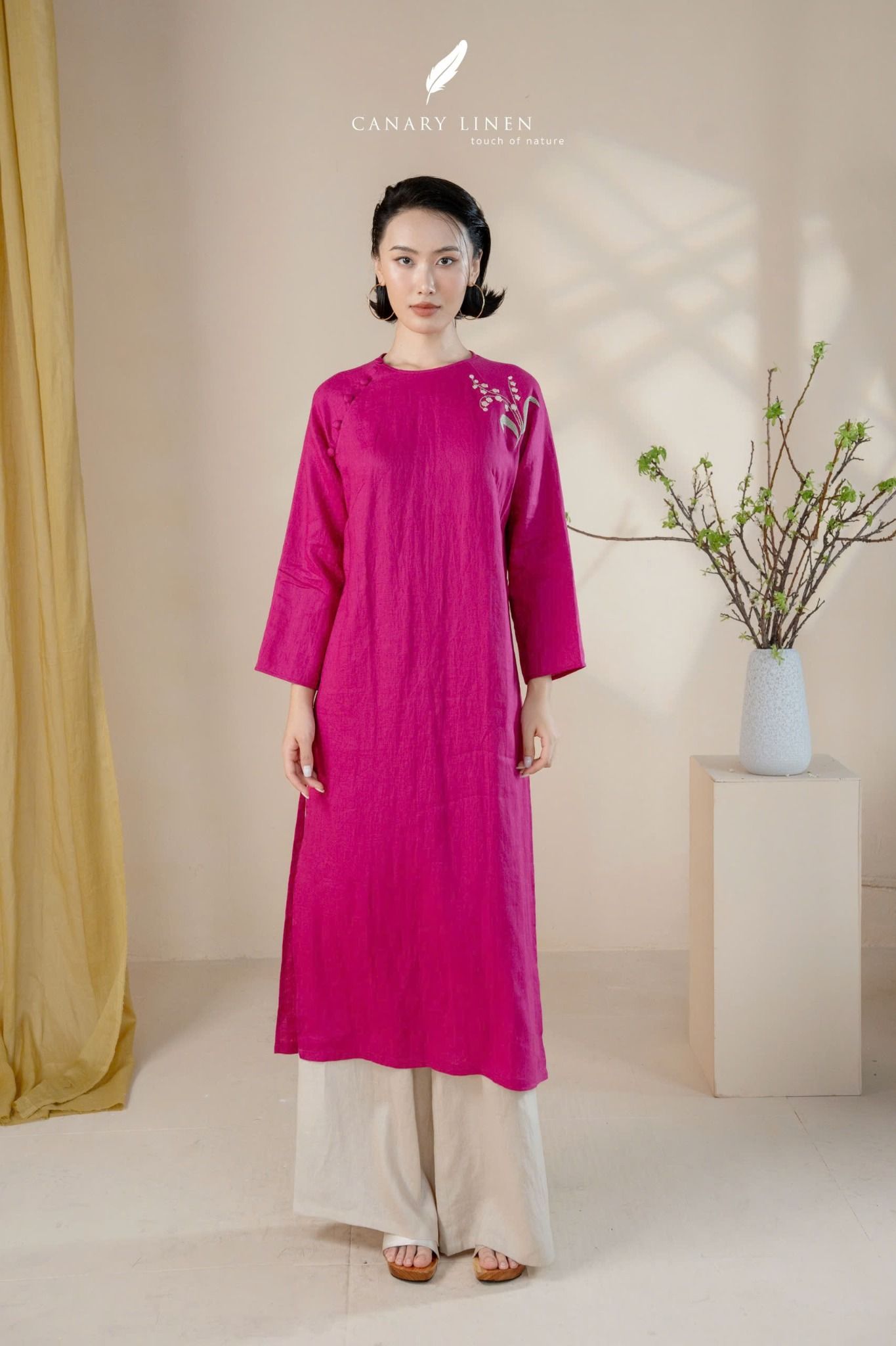  Áo dài cổ tròn - Hoa Linh Lan 