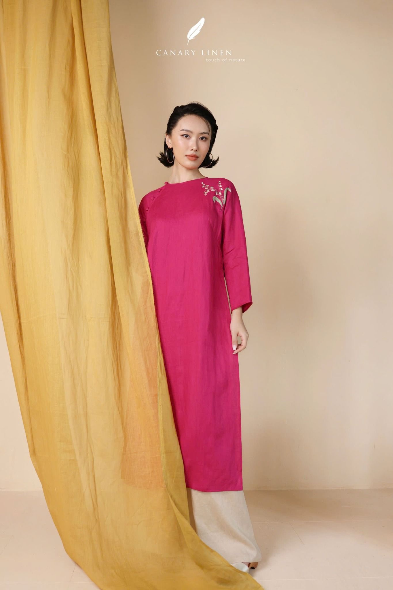  Áo dài cổ tròn - Hoa Linh Lan 