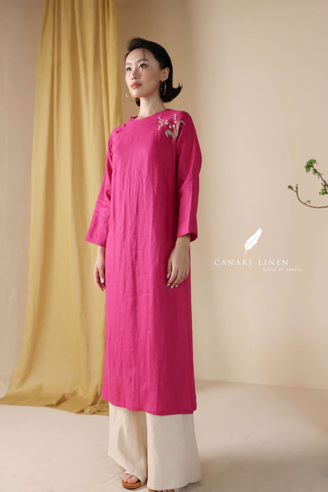  Áo dài cổ tròn - Hoa Linh Lan 