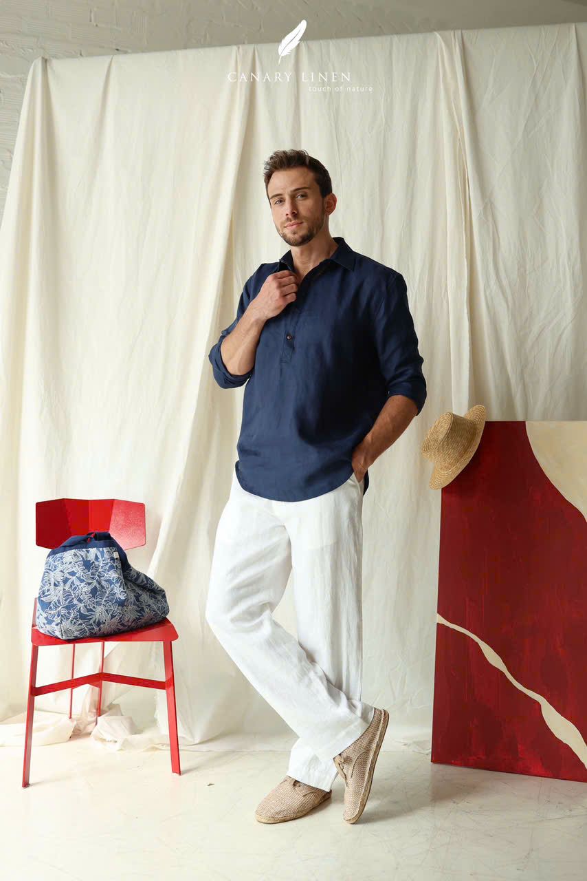  Men's Linen Stride Pants - Trắng 
