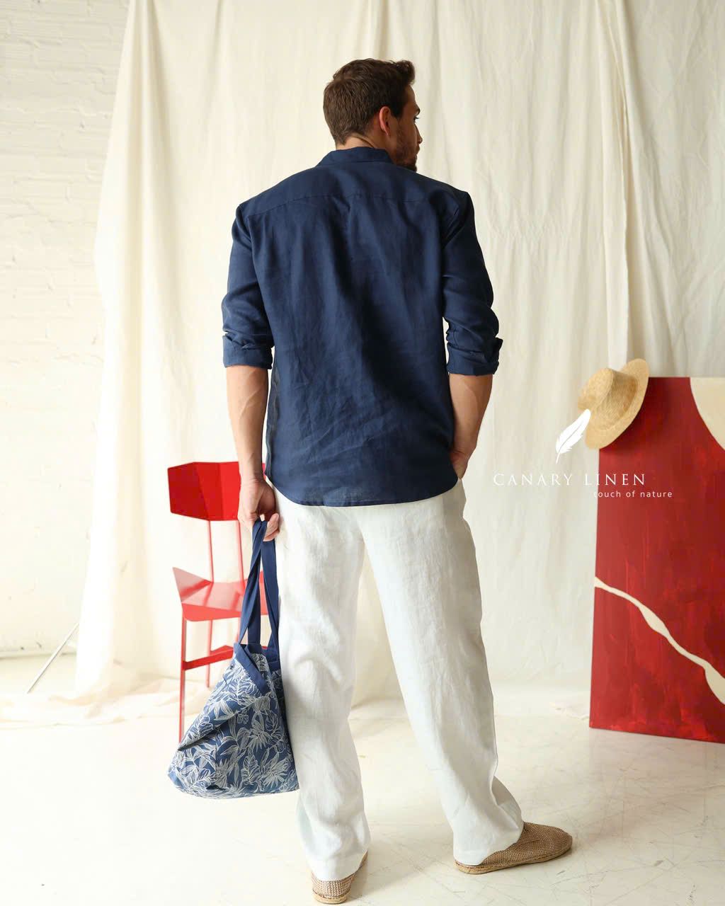  Men's Linen Stride Pants - Trắng 