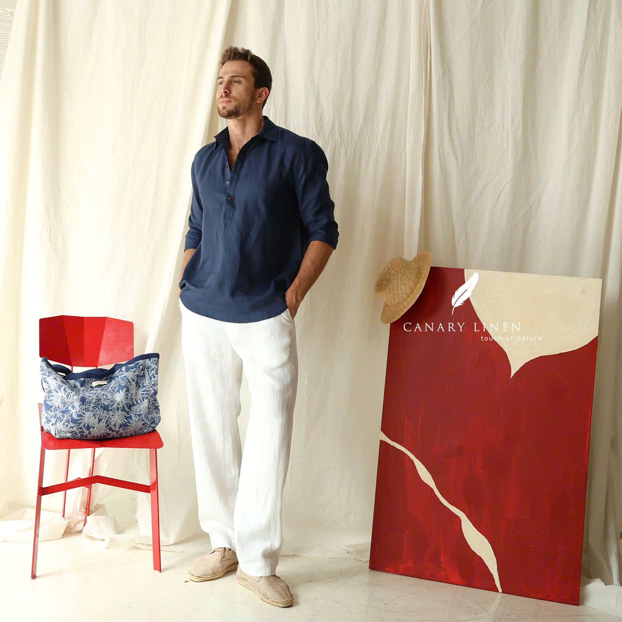  Men's Linen Stride Pants - Trắng 