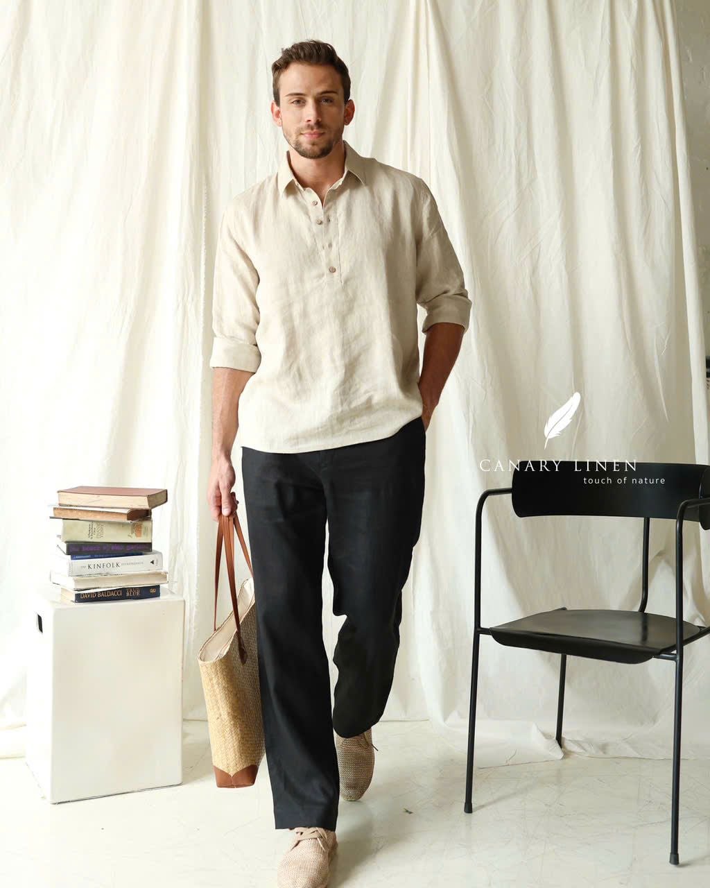  Men's Linen Stride Pants - Đen 