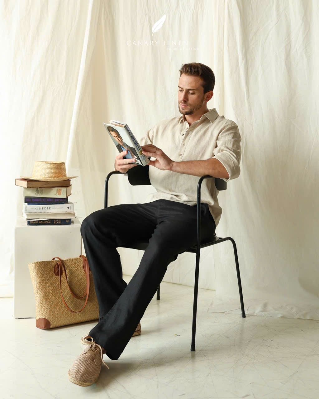  Men's Linen Stride Pants - Đen 