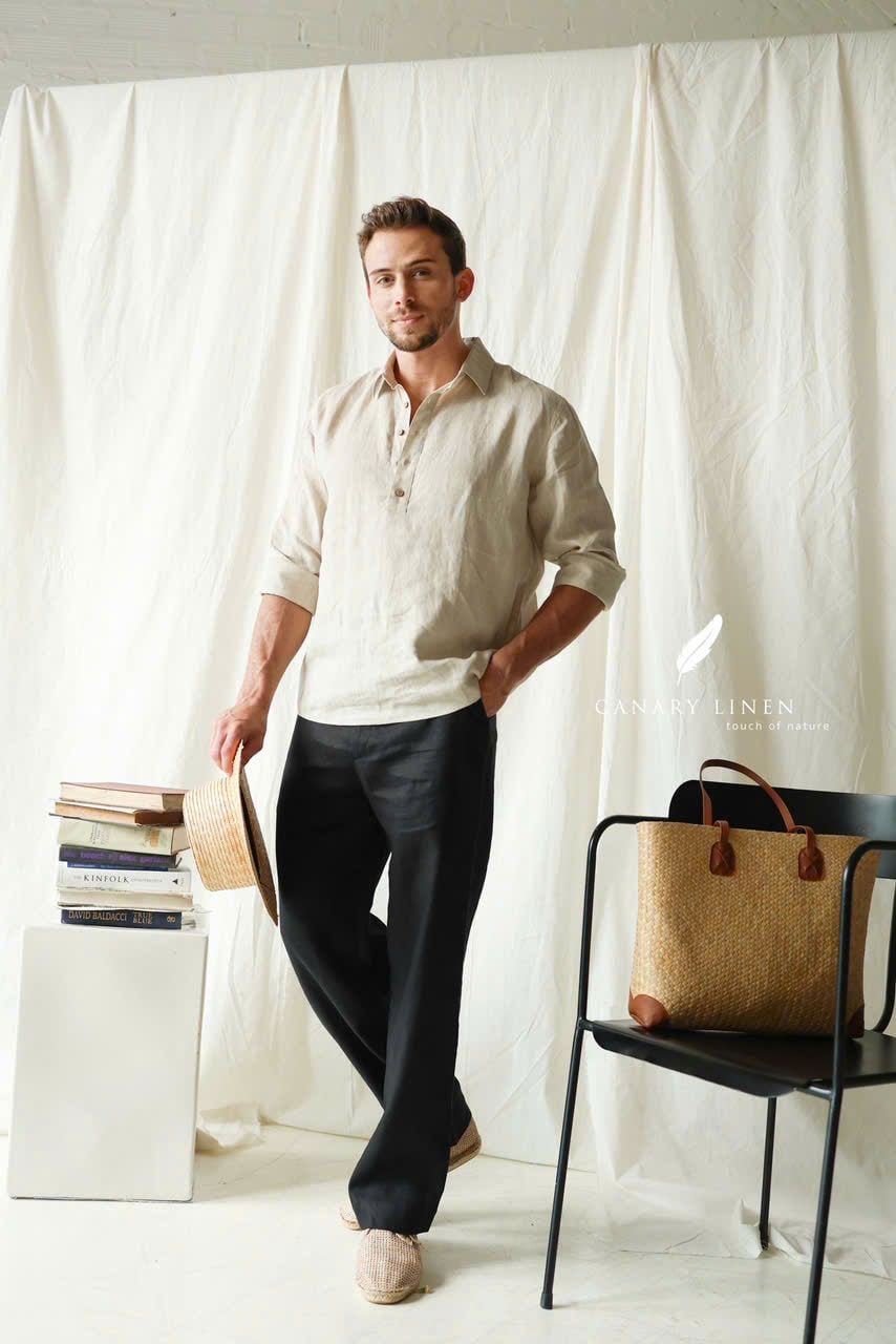  Men's Linen Stride Pants - Đen 