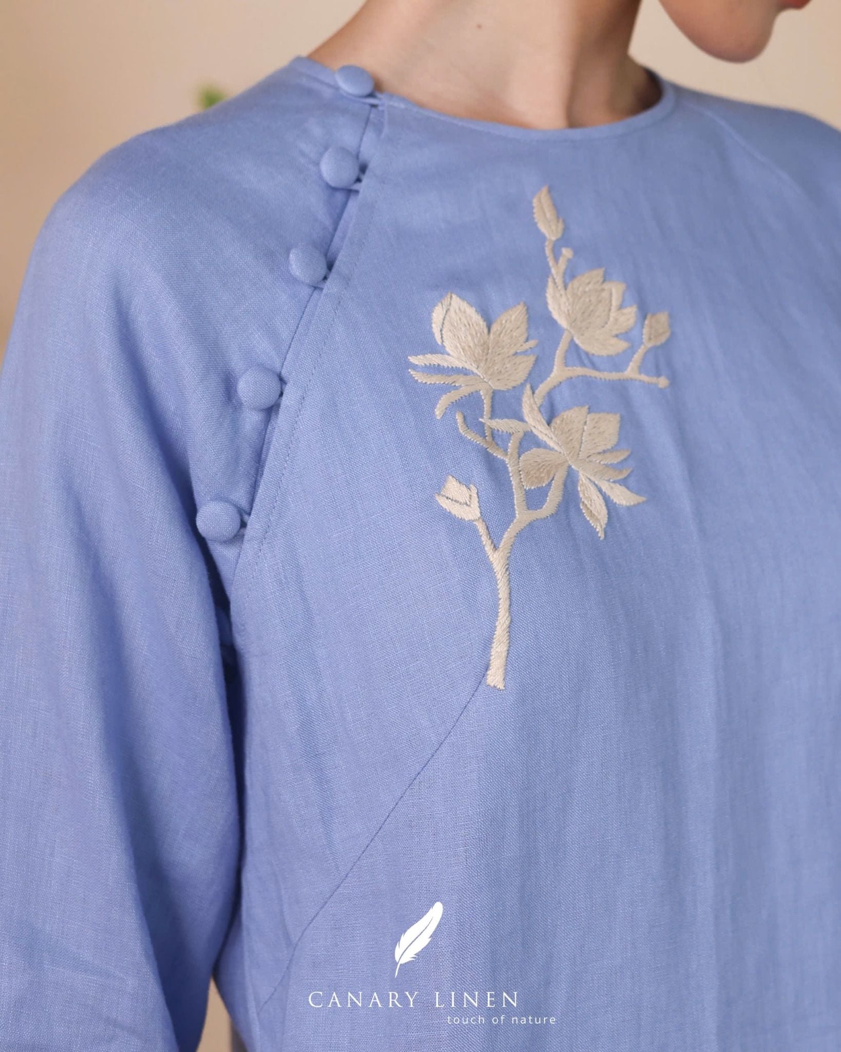  Áo dài cổ tròn - Hoa Trà 