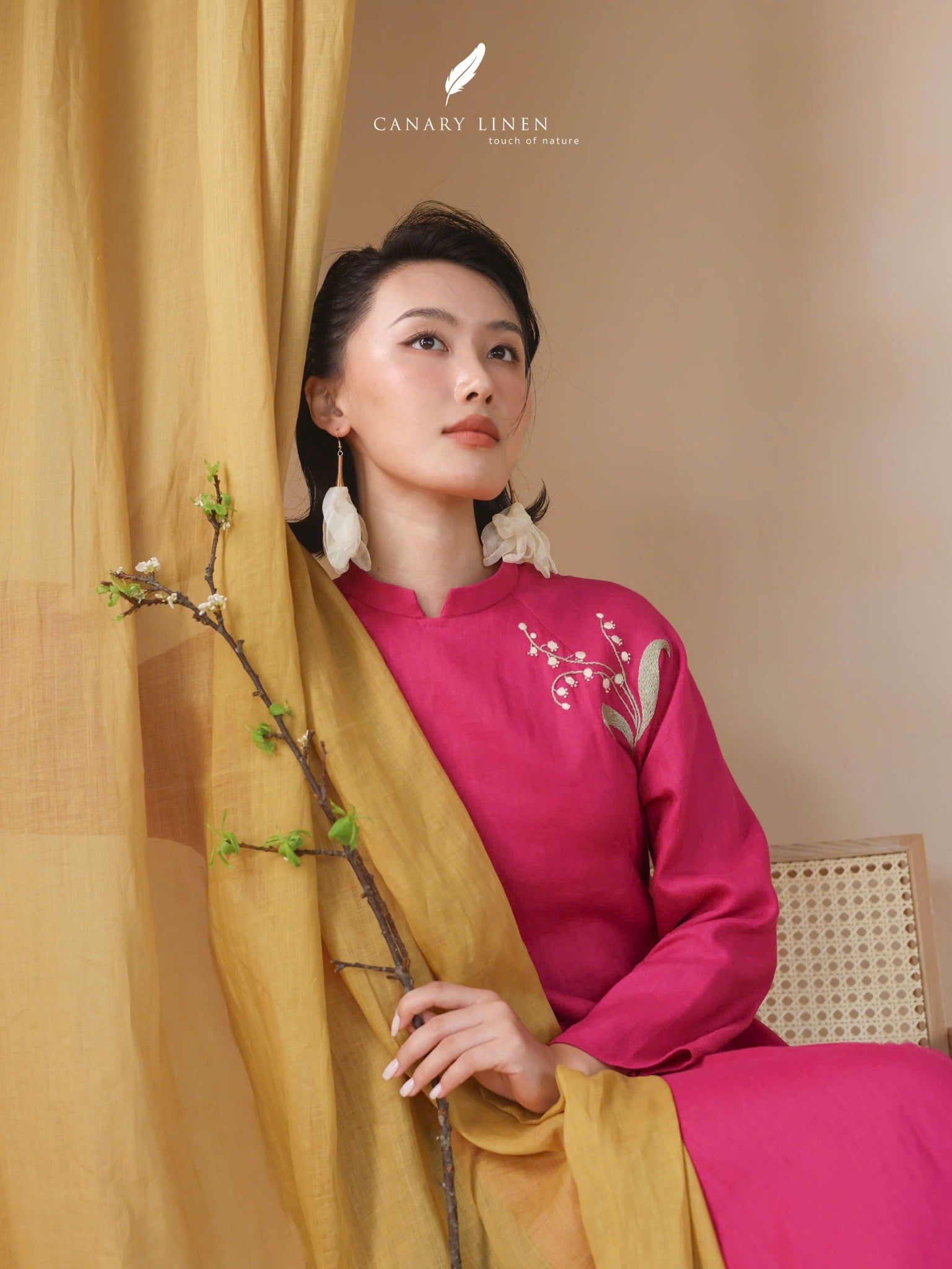  Áo dài cổ trụ - Hoa Linh Lan 