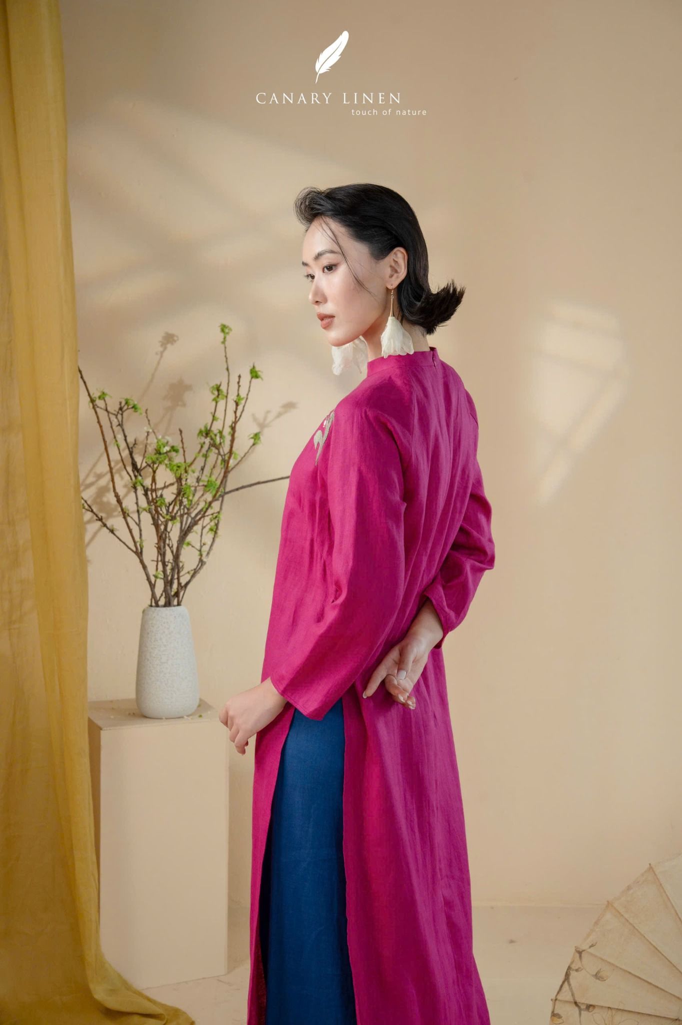  Áo dài cổ trụ - Hoa Linh Lan 