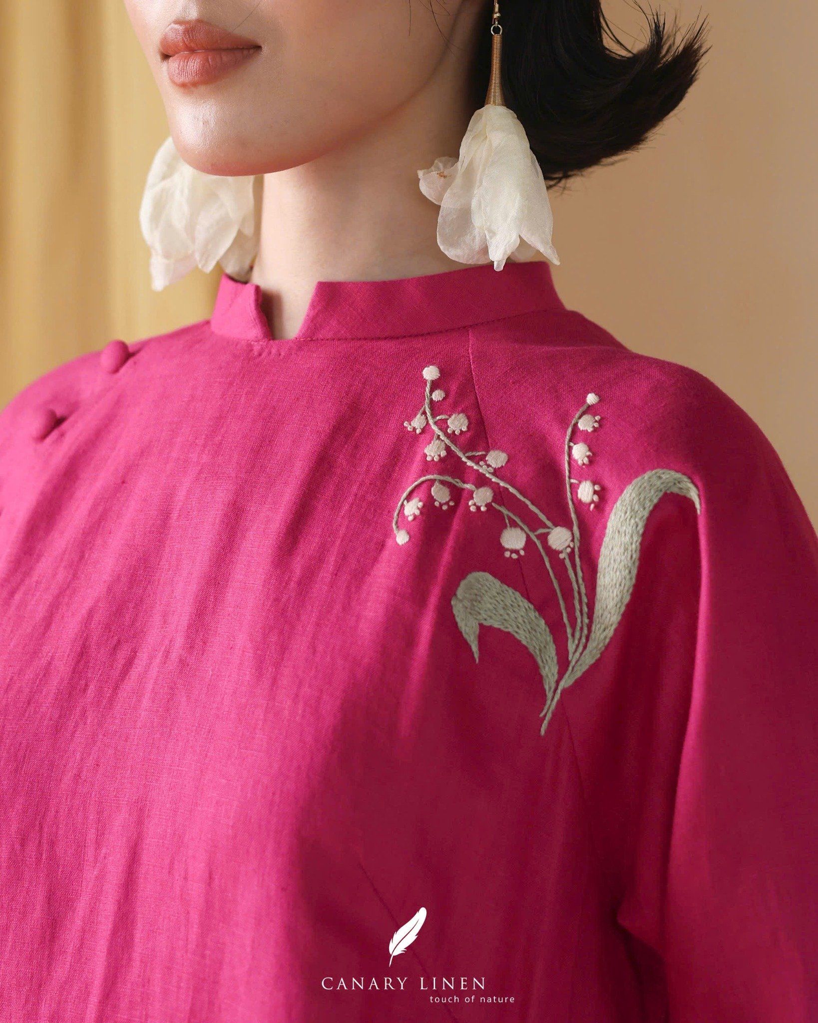  Áo dài cổ trụ - Hoa Linh Lan 