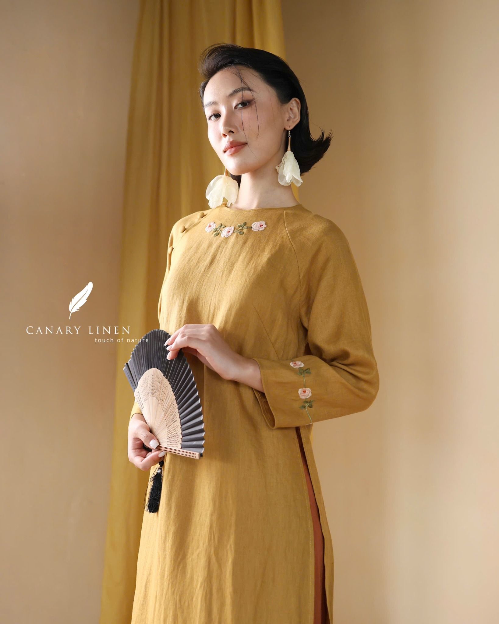  Áo dài cổ tròn - Hoa Hồng 