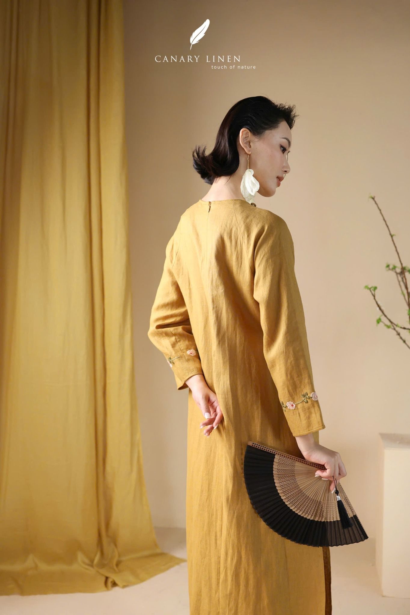  Áo dài cổ tròn - Hoa Hồng 