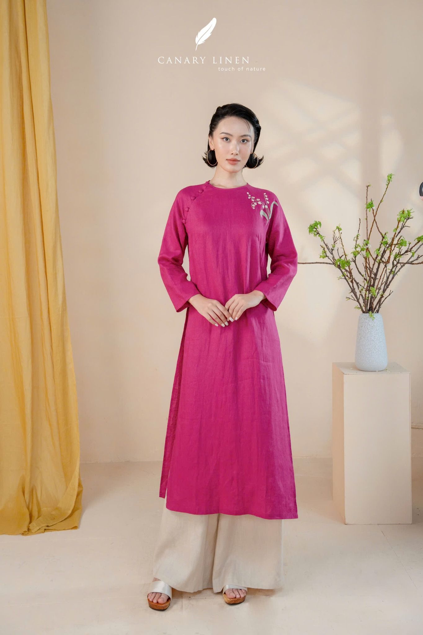  Áo dài cổ tròn - Hoa Linh Lan 