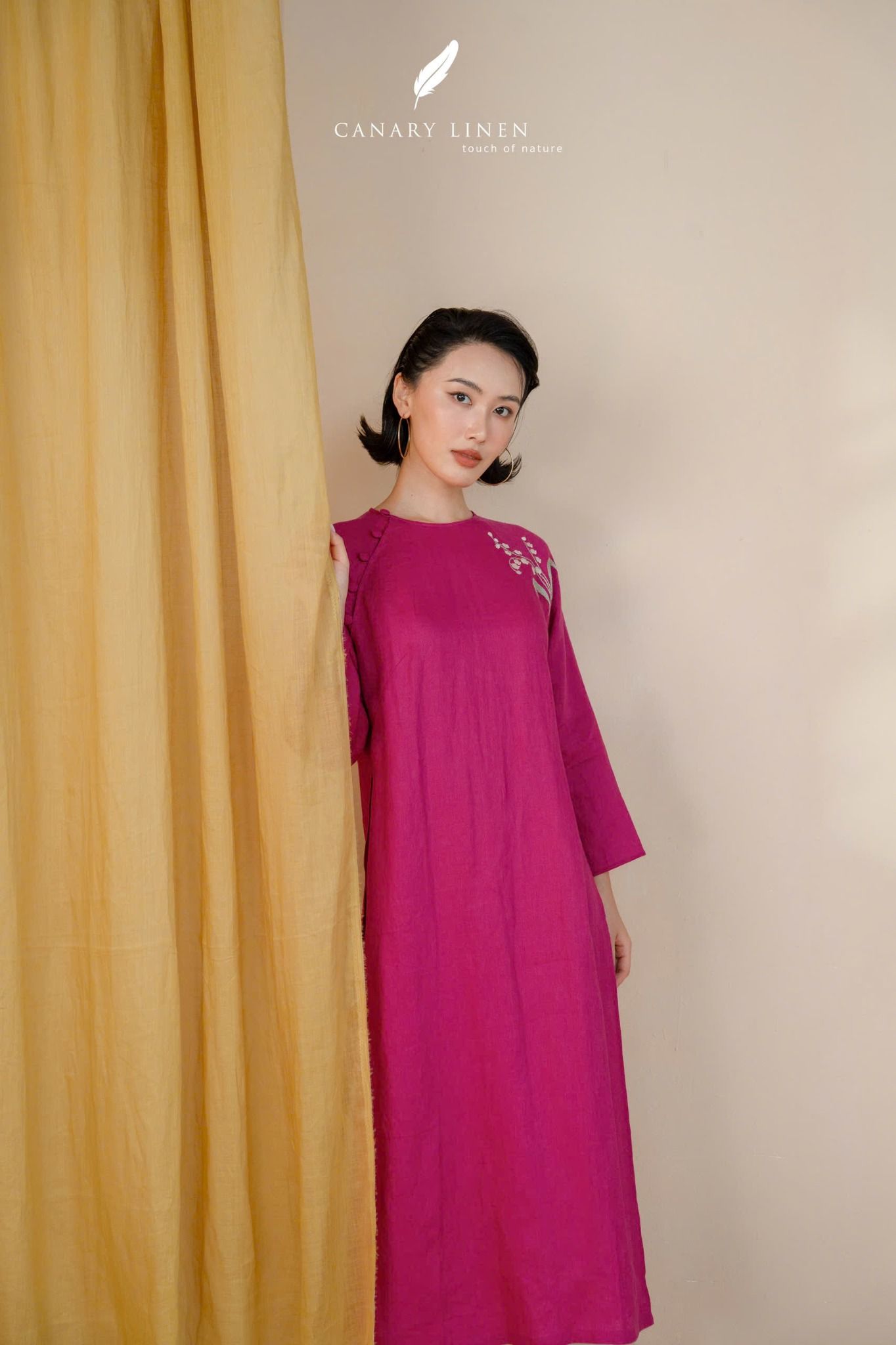  Áo dài cổ tròn - Hoa Linh Lan 