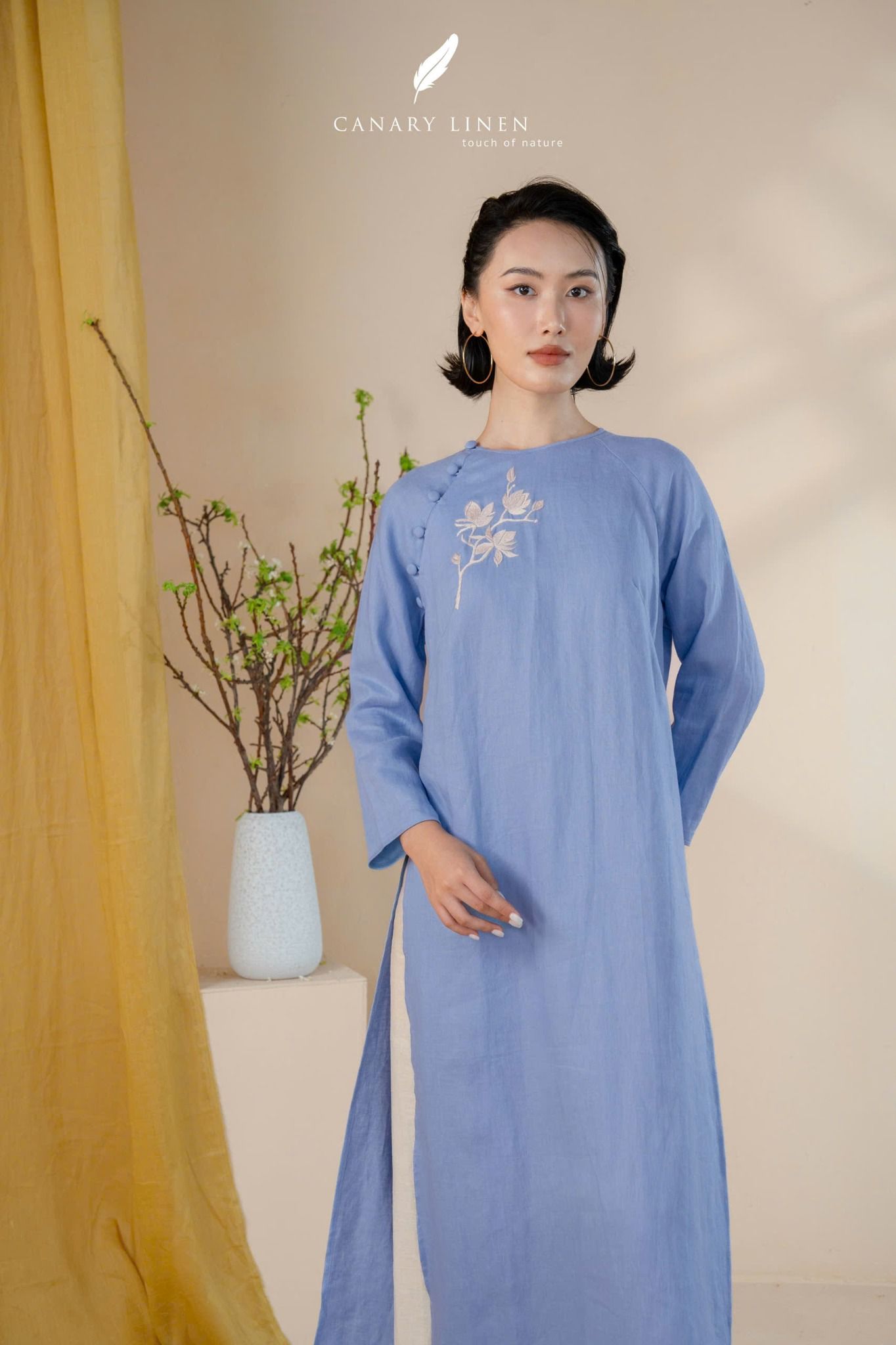  Áo dài cổ tròn - Hoa Trà 